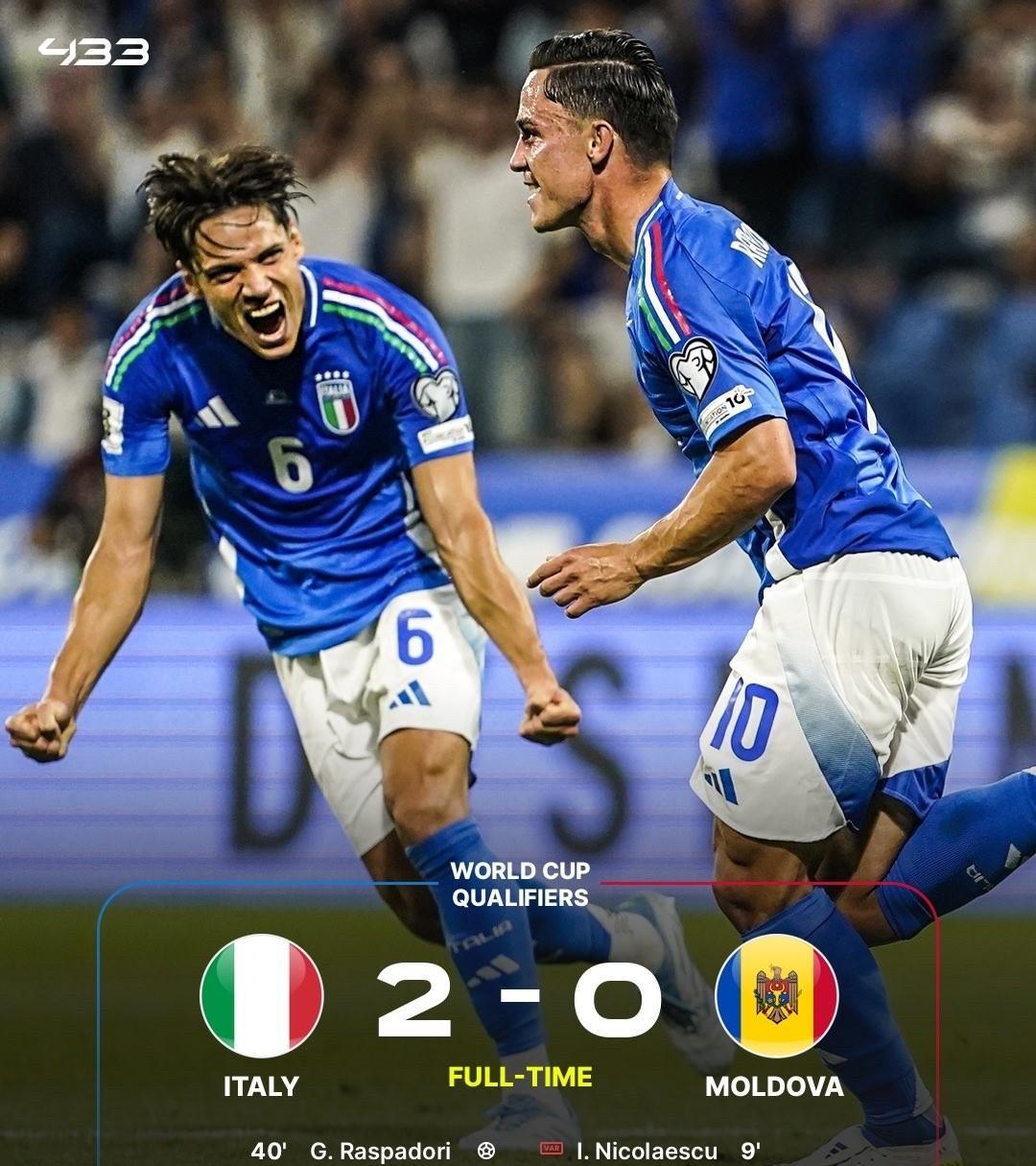 意大利取得胜利，跻身欧洲赛区淘汰赛